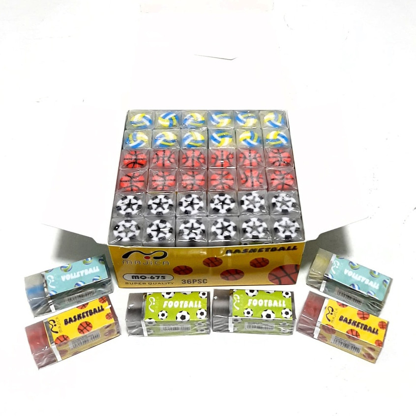 

READY STOCK Harga Grosir ( 1kotak /36pcs ) Penghapus Eraser Karakter Bola Dan Buah Ukuran Besar