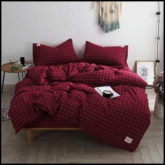Sprei Set Kotak Maroon Kecil || Aesthetic Korea Series