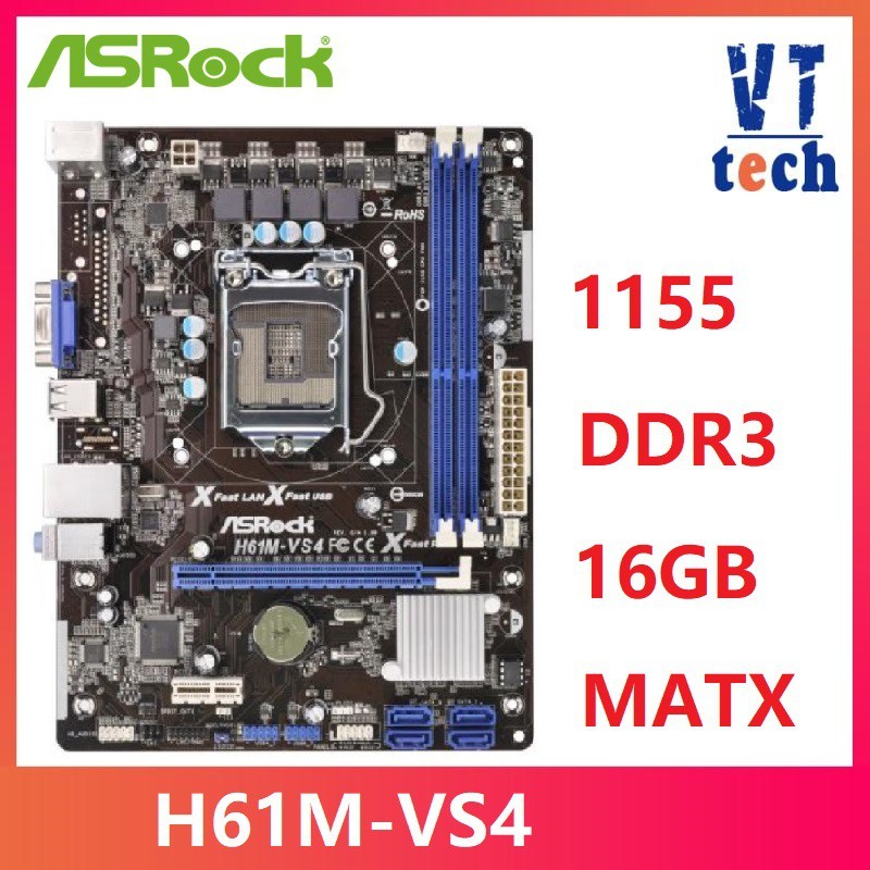 Digunakan, 100% ASRock H61M-VS4 H61 H61M LGA 1155 DDR3 RAM 16G Motherboard grafis terintegrasi |C0E2