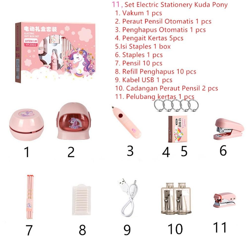 

LI34 Electric Stationery Set / Set Alat Tulis Elektrik Rautan Penghapus Vacuum Pensil 11 In 1 Murah