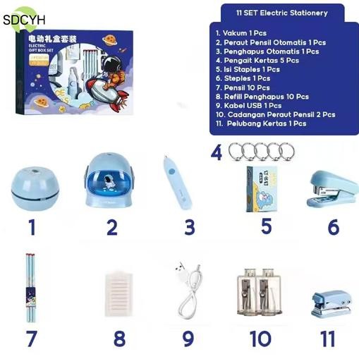 

GB29 SDCYH Electric Stationery Set / Set Alat Tulis Elektrik Rautan Penghapus Vacuum Pensil 11 In 1 Premium