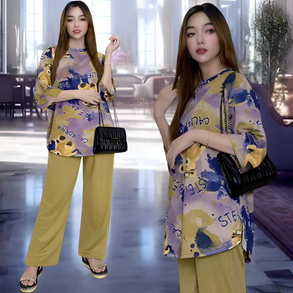 Setelan Wanita Setcelan Perempuan Kekinian Baju Celana Cewek Satu Stel  Wanset Jumbo Yang Lagi Viral