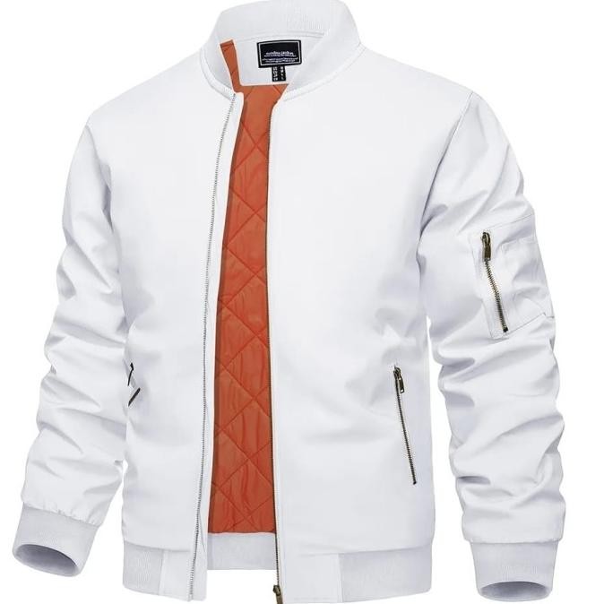 JAKET PRIA/JAKET PUTIH POLOS/JAKET BOMBER VINTAGE/  BASIC PREMIUM MRS02