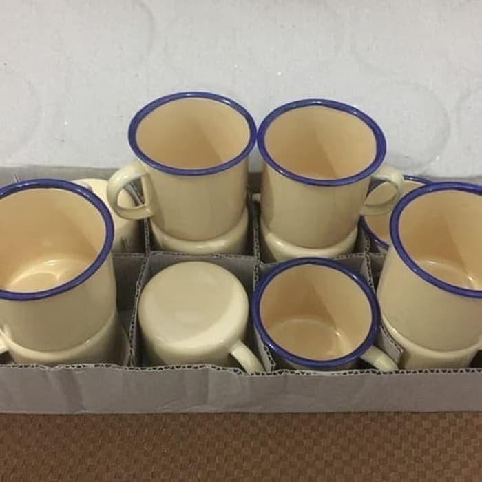 Mug Kopi Enamel Jadul Polos / Cangkir Klasik / Gelas Minum Warung