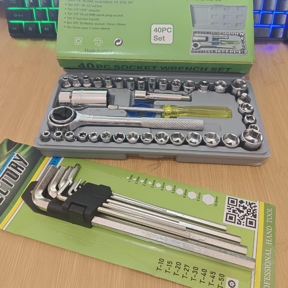 Hot Paket Kunci Shock 40 Pcs & Kunci L Set 9 Pcs Panjang Victory ( Ready Cod ) Kunci Sok Full Set Le