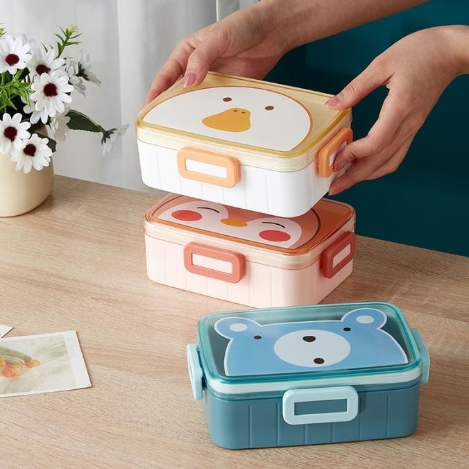 Tempat Makan Lunch Box Tepak Makan Anak 600 ml Anti Tumpah 2 Sekat KS