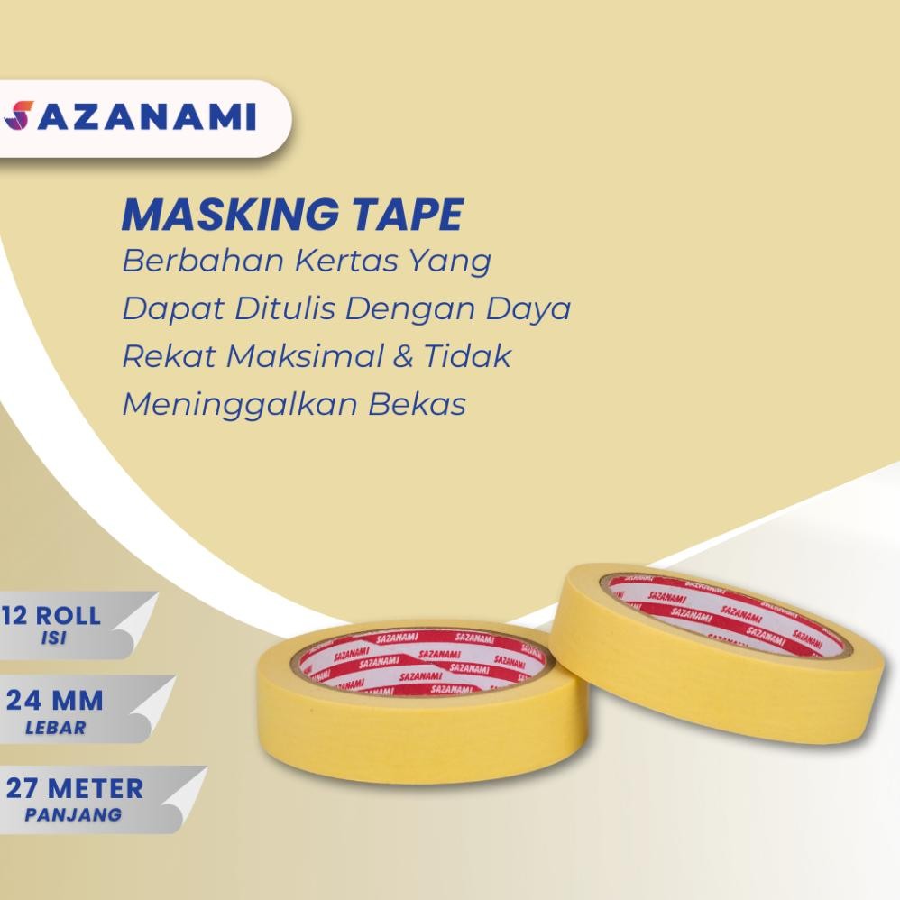 

SPECIAL Lakban Kertas Masking Tape 1" 24mm x 27m Sazanami Tape isolasi kertas dg-78