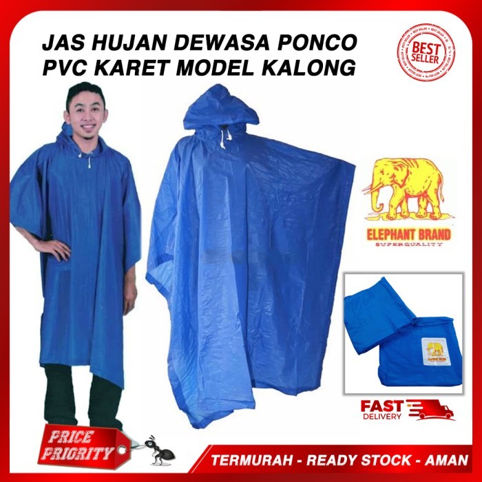 JAS HUJAN PONCO MODERN Biru Merk GAJAH Promo TERMURAHIbex, Biru Stelan Jas Hujan Pvc Jas Hujan Pria 
