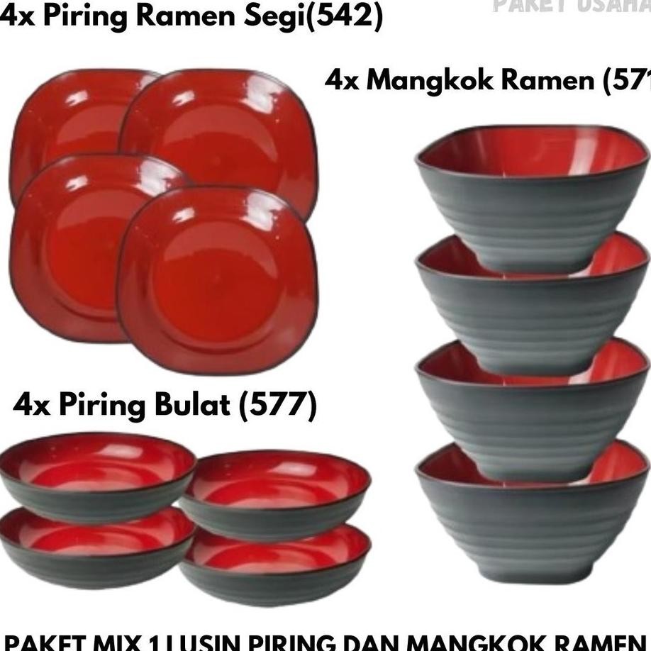 Paket 1 Lusin Ramen Piring X Dan Mangkuk Kotak - Kitchenware Piring Set Mangkok