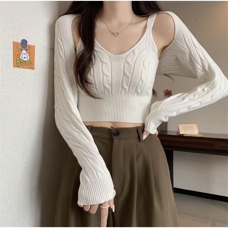 [PREMIUM] Jemma halter new knit top sweater wanita atasan cardigan knitwear tangan panjang bangkok i