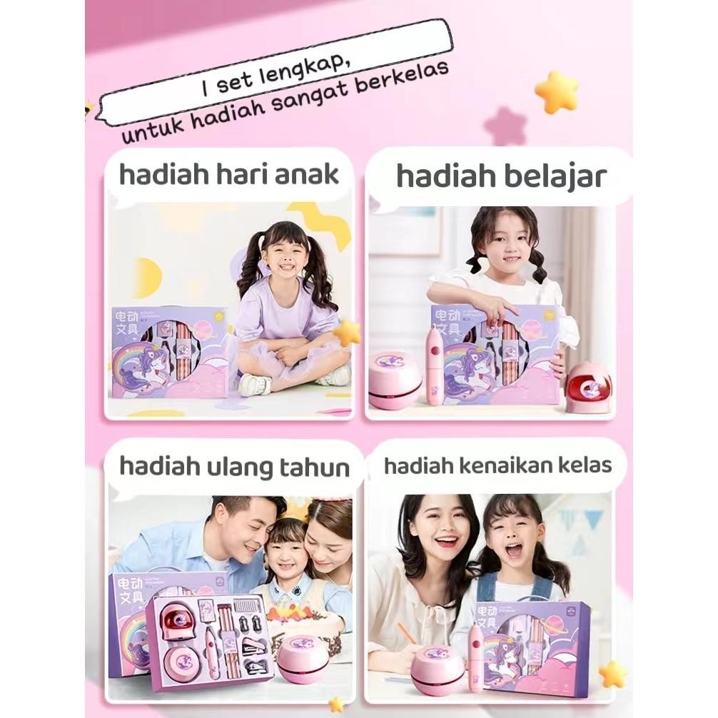 

fth- Electric Stationery Set / Set Alat Tulis Elektrik Rautan Penghapus Vacuum Pensil 11 in 1/Set Alat Tulis Elektrik Viral