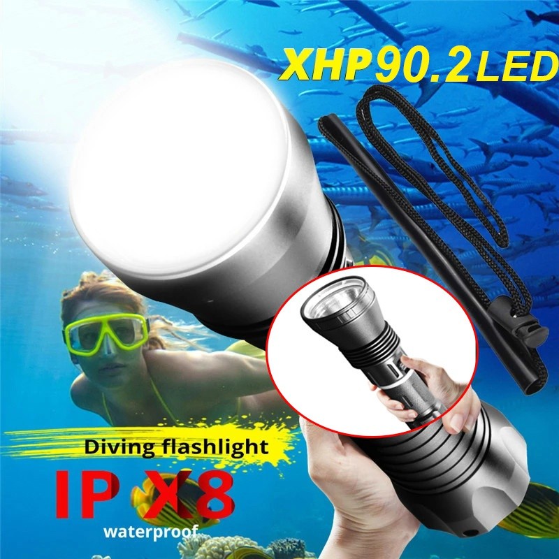80000LM XHP70.2 LED yang kuat Senter menyelam di bawah air XHP90.2 XHP90 SCUBA Senter Senter IPX8 La
