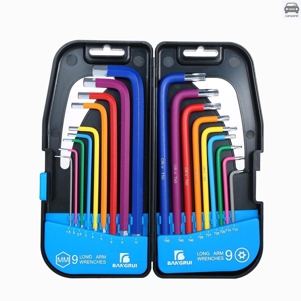 Kkmoon 18pcs Multi-Color L-Key Set Metric Star Long Arm Ball End Hex Key Set Chrome Vanadium Steel I
