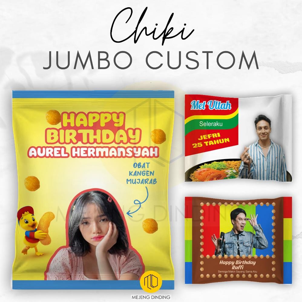 

SPECIAL (1 HARI JADI) CHIKI JUMBO / CIKI JUMBO / KADO UNIK SNACK / KADO UNIK SNACK JUMBO / KADO SIDANG VALENTINE / SNACK BUNGKUS SNACK CUSTOM FOTO TANPA MINIMAL ORDER r-77