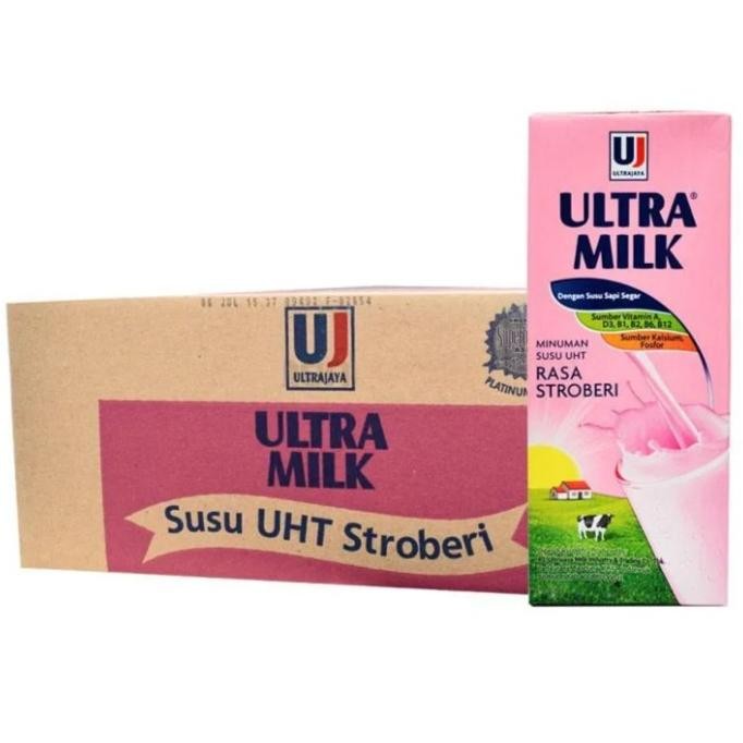 

susu ultra rasa strawberry, 200ml 1 dus, isi 24pcs