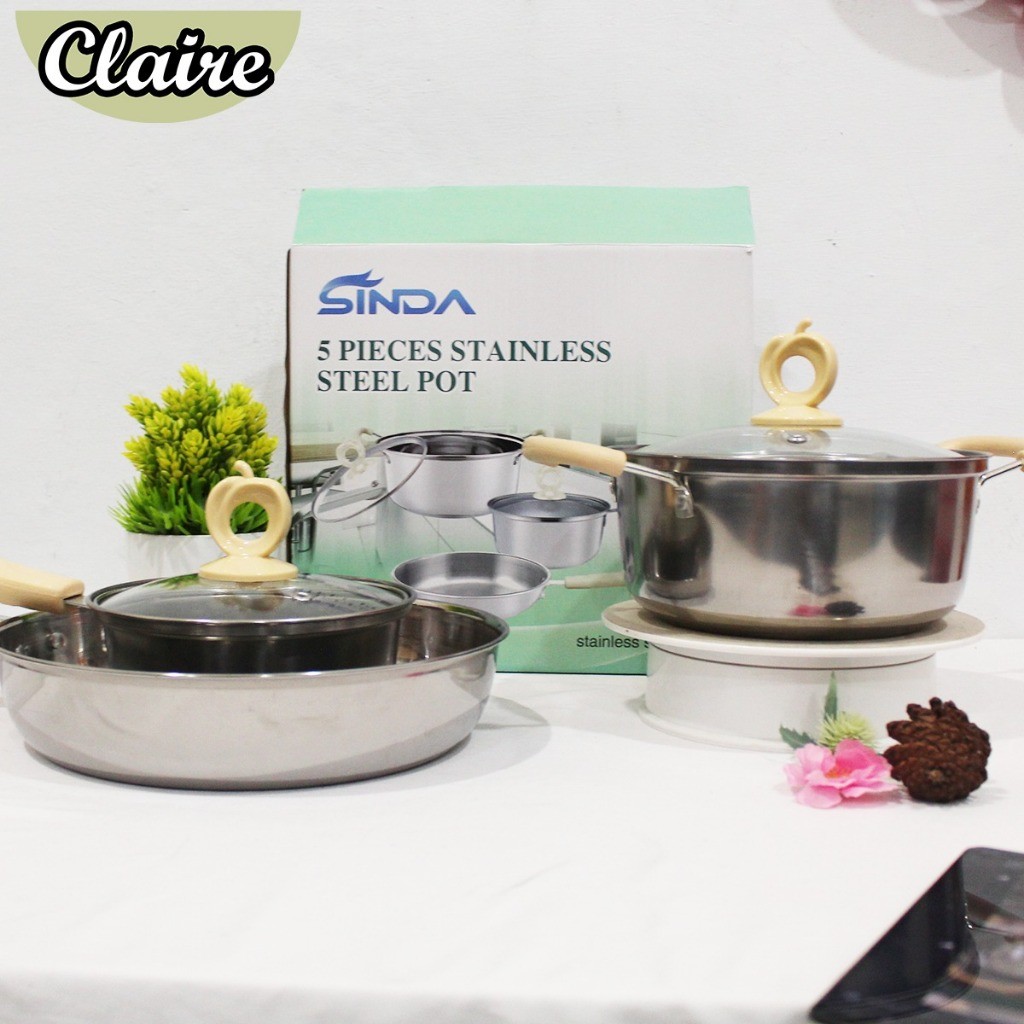 Panci Setpanci Stainless Alat Masak Pan Kukus Anti Lengket Peralatan Dapur Serbaguna Cooking 1 Set E