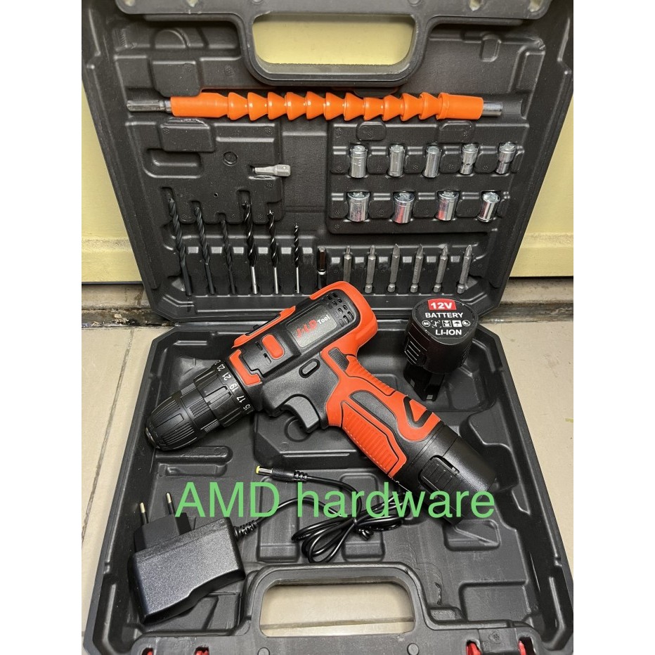 Berkualitas Mesin Bor Baterai Cordless Drill Set +Mata Bor Jld 12V (Maktec,Ryu,Aeg