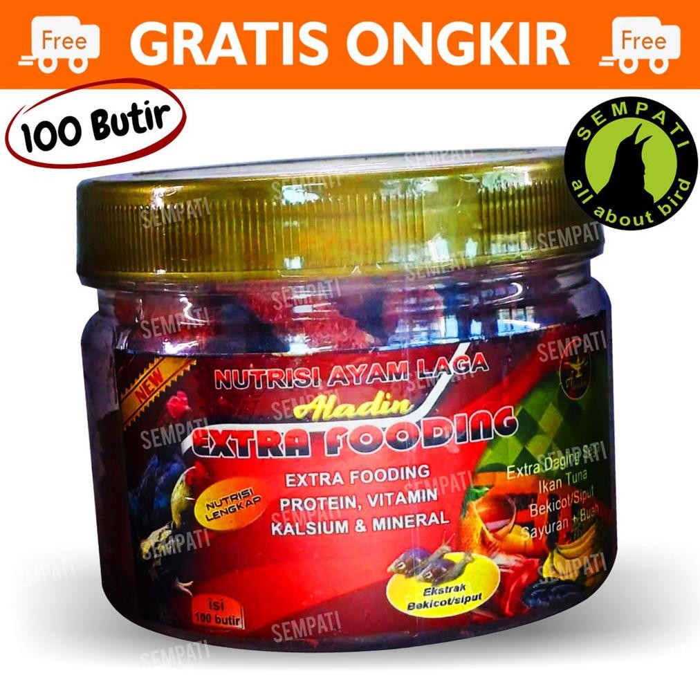 Kekinian Extra Fooding Aladin Toples Isi 100 Butir Nutrisi Ayam Laga Jago Aduan Petarung Jantan Bang