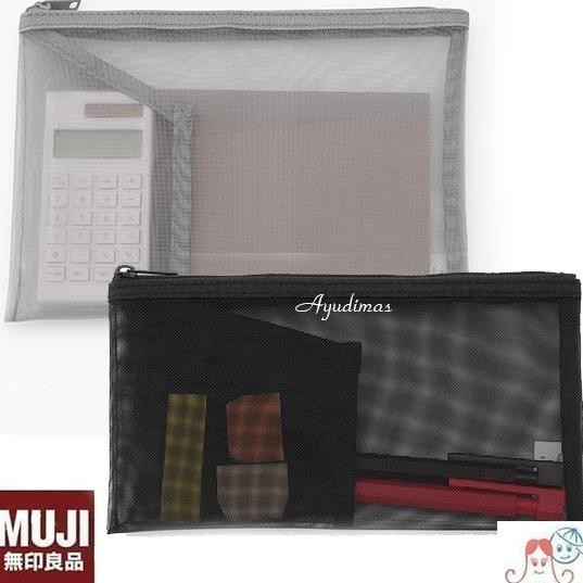 

TERMURAH - Muji Nylon Mesh Pen Case / Pouch w Pocket - tempat pensil / stationary