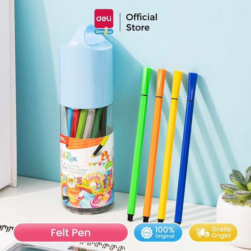 

Deli Spidol Warna / Felt Pen 12/24 Warna Terang Nyaman Digenggam Warna Lengkap Mudah Dicuci EC156