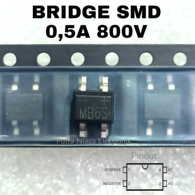 Terbaru (2) Dioda Bridge SMD MB6S 0,5A 800V putr4n Ayo Beli