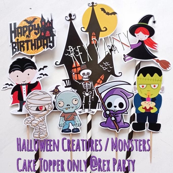 DFR Monster Halloween Spooky Birthday Topper/Cake Topper/Monster Halloween TERLARIS