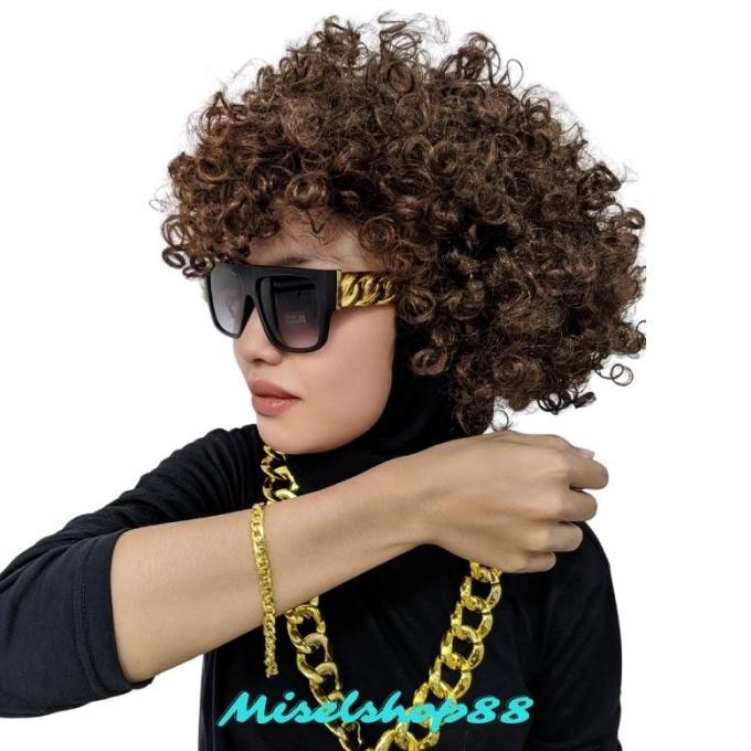 DFR paket kostum hiphop wig kacamata kalung gelang cosplay elvis halloween TERLARIS