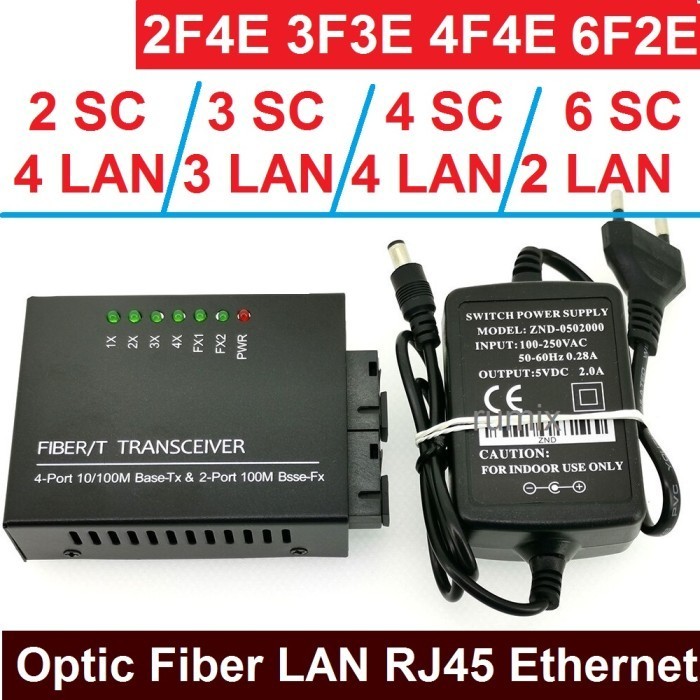 Converter 6 Port Fiber Optik FO SC Port LAN RJ45 4 6 Ethernet Switch