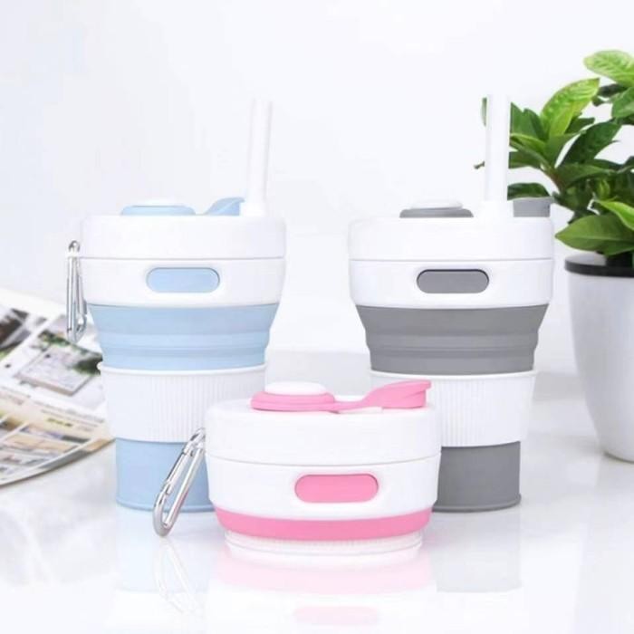 Premium Silicon Foldable Cup 450Ml - Gelas Lipat Silicon - Travel Foldable Cup