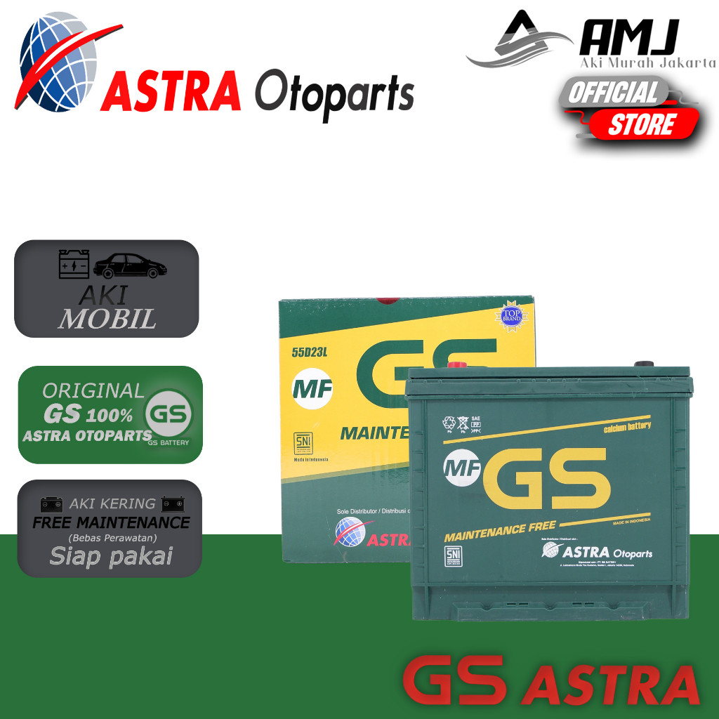 GS MF Astra Aki Mobil Toyota Fortuner Bensin 55D23L - 60Ah Aki Kering