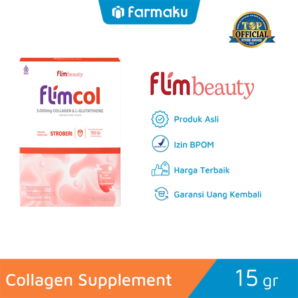 FLIMBEAUTY Flimcol 5000mg Collagen Tripeptide Rasa Stroberi Isi 10