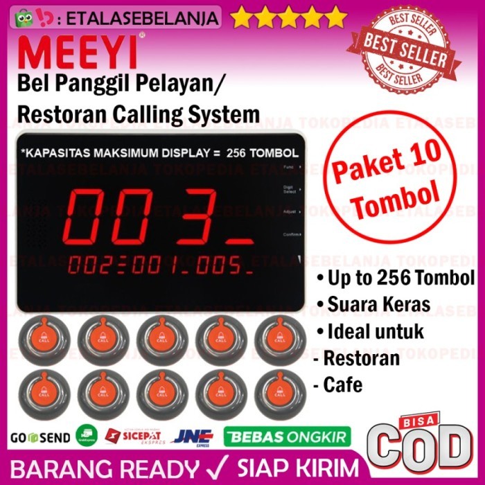 Bel Meja Restoran 1 Display dan 10 Call Button - MEEYI Y-G10-C x Y-V1