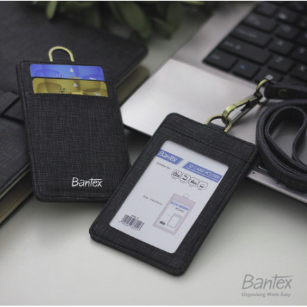 

Terlaris Bantex Leather Name Tag ID Card Holder 8869 Kulit Sintetis Lanyard SALE