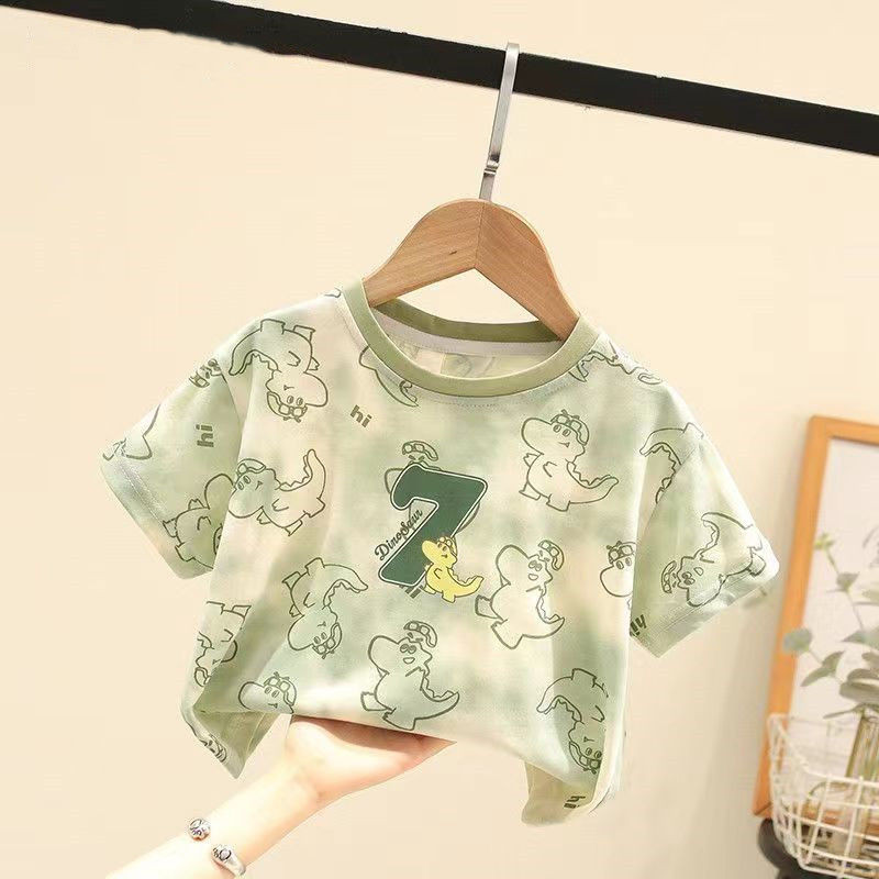 Children's Cotton Korean-Style Tie-Dyed round Neck Short SleeveTShirt Top