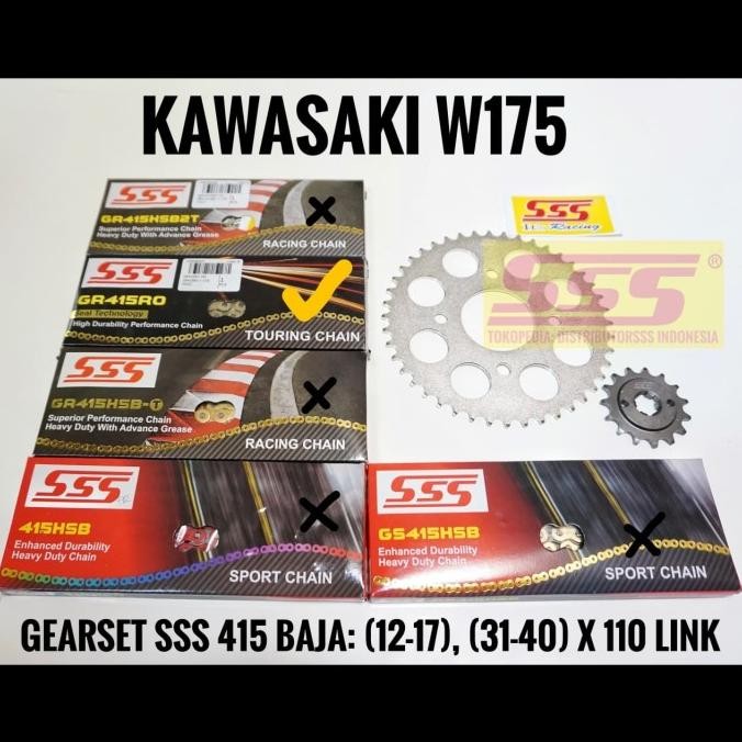GEARSET/GIRSET/GIR SET SSS 415 KAWASAKI W175 GOLD RO/ORING