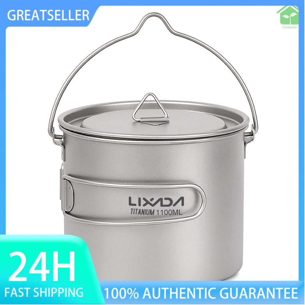 Lixada 750Ml/900Ml/1100Ml Cangkir Mug Air Panci Titanium Ultraringan dengan Tutup dan Pegangan Lipat