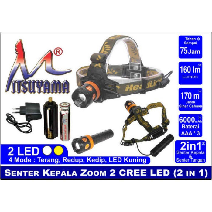 Termurah Senter Kepala Putih Dan Kuning Led 2 Cree Mitsuyama Ms-2811 C5R5