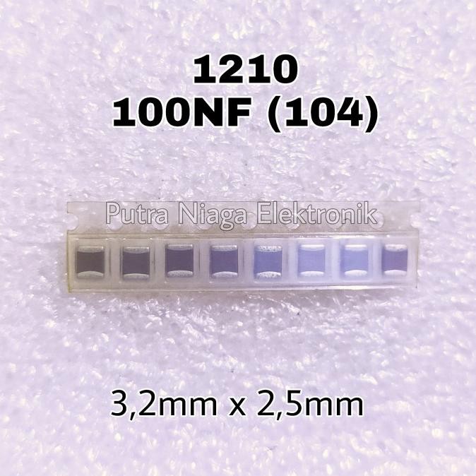 (10) Kapasitor SMD 1210 100NF 100N 104 0.1uF Ukuran 3,2mm x 2,5mm putr4n dijamin
