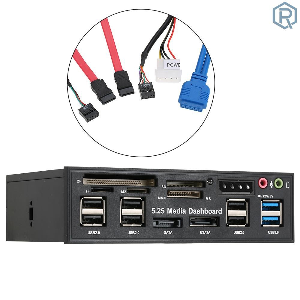 Multi-fungsi USB 3.0 Hub Esata Sata Port Internal Kartu Pembaca PC Dashboard Media Panel Depan Audio