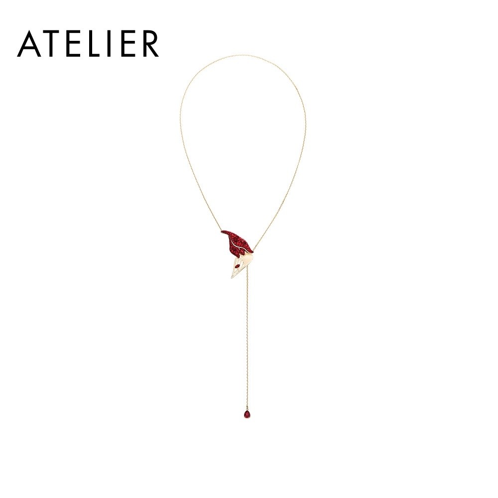 Kalung Emas 18K Hati Gadis Cantik ATELIER Bunga Chen Yue Mei Bunga Menawan Jenis Tekstur Daun Kalung