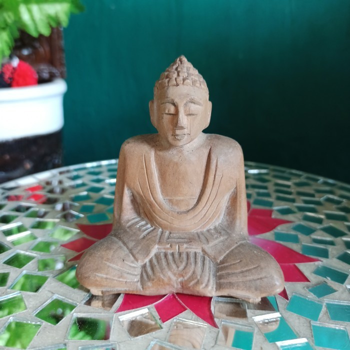 Sani - Jual Patung Budha Duduk Bersila Dari Kayu. Tinggi 10Cm Panjang8Cm