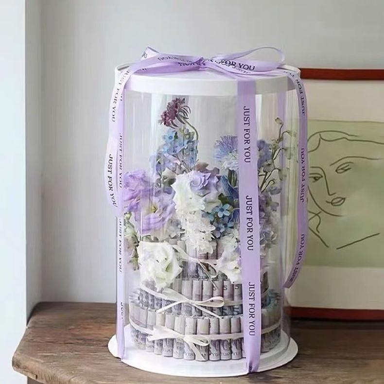 

OKK-1520 Cake Box Kue Tinggi Bulat Mika Transparan Untuk Box Buket / Cake Uang, dll. Sale