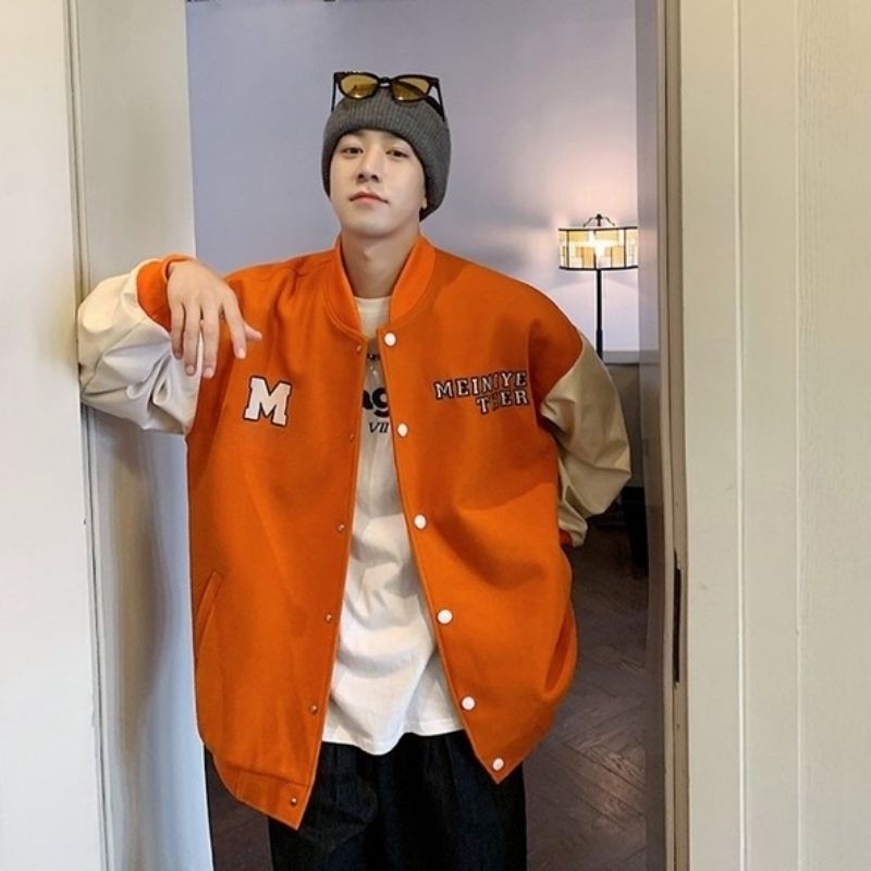 Jacket Varsity Baseball Big Size ( S - 6XL ) M Logo Jaket Bisbol Bomber Oversized Fleece Unisex 6XL 