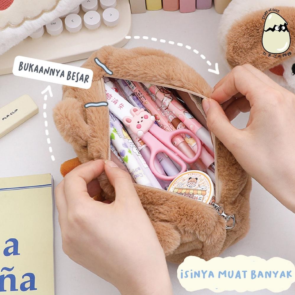 

uj-53 Fluffy Aesthetic and Cute Pencil Case Bulu Kotak pensil Travel Pouch Make Up Kotak Makeup Skincare Premium