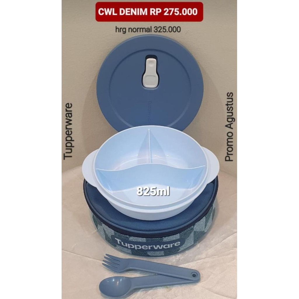 TUPPERWARE CRYSTALWAVE LUNCH BOX DENIM - LUNCH BOX SET GRATIS CUTLERY DAN TAS LUNCH BOX 0410T