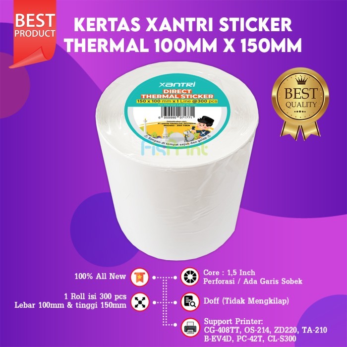 

Terlaris Kertas Resi Label Thermal Barcode Roll Ukuran A6 100x150mm isi300 Pcs SALE