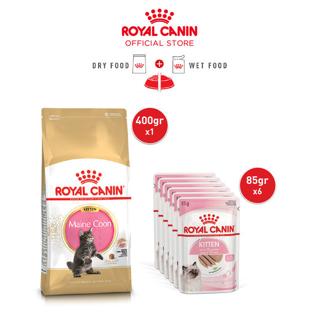 Royal Canin Maine Coon Kitten (400g) Dry + Kitten Loaf (85g x 6 packs) Wet Makanan Anak Kucing - Mix