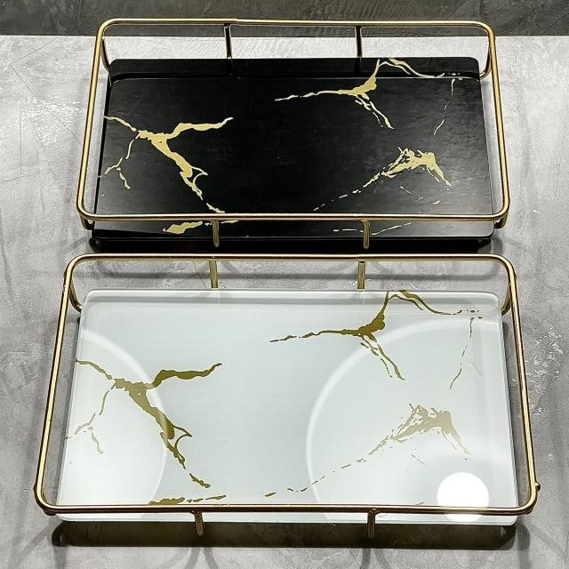 Zen Marble Tray Kaca Persegi / Pajangan Nampan Estetik