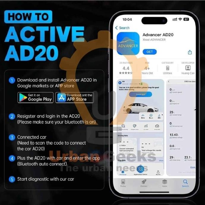 XTOOL AD10 OBD2 Diagnostic Scanner EOBD Bluetooth ELM327 android
