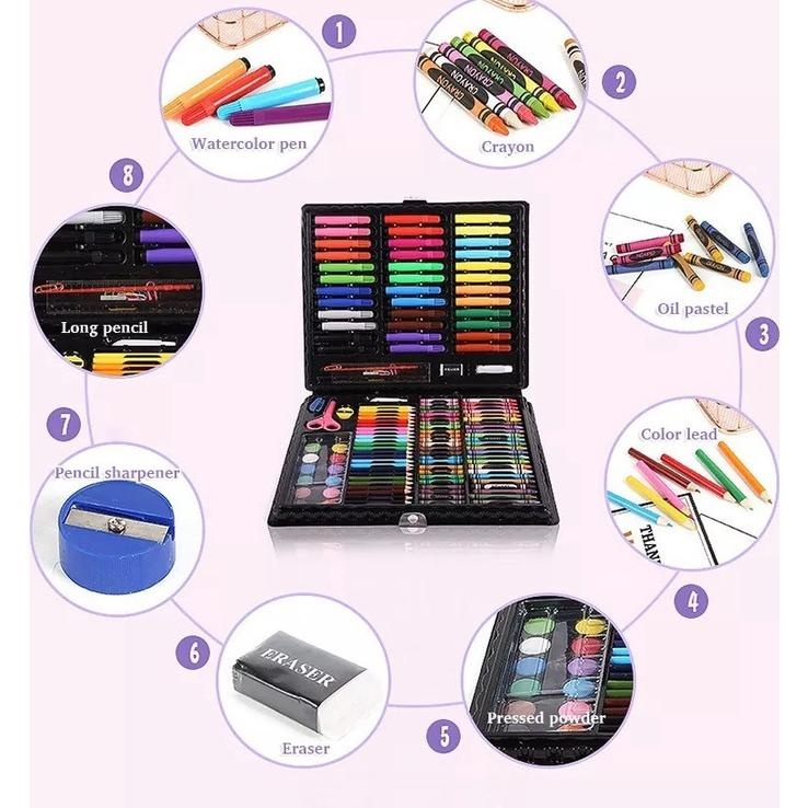 

VIRAL Crayon Set 150pcs / Pensil Warna Spidol Krayon Cat Air Minyak Kuas Palet Water Colors Alat Menggambar Mewarnai Melukis Isi 150 pcs Anak Anak / Kit Art Supplies Painting Hadiah Kado Ulang Tahun Birthday Gift Pencil Colours Coloring Set Gambar Lukis